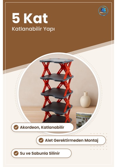 Ayakkabı Düzenleyici 5 Katlı Katlanabilir Plastik Ayakkabılık 27x Çok Renkli