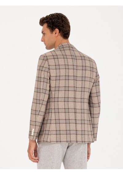 Cacharel Kahverengi Slim Fit Keten Karışımlı Ceket