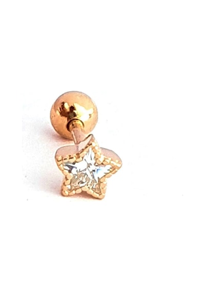 Zirkon Taşlı 925ayar Gümüş Rose Yıldız Tragus Tek Piercing Altın