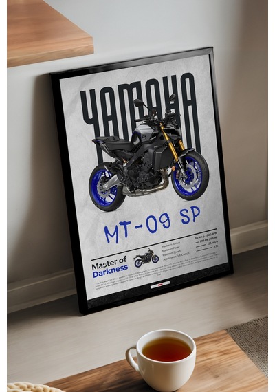 Yamaha Mt-09 Sp Siyah Ahşap Çerçeveli Poster, Dekoratif Motosiklet Duvar Tablosu