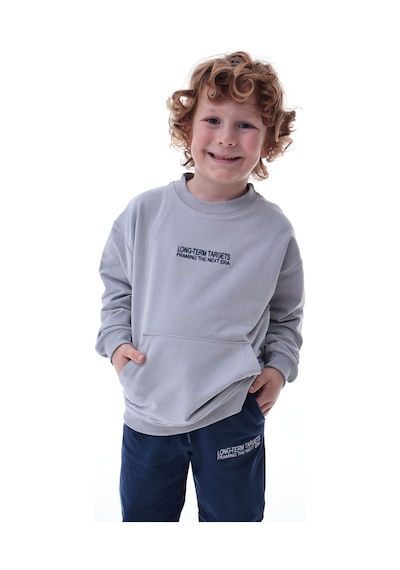 Erkek Çocuk Polar Eşofman Takımı Yumuşak Kumaş Kapüşonlu Sweat & Rahat Jogger Alt Gri