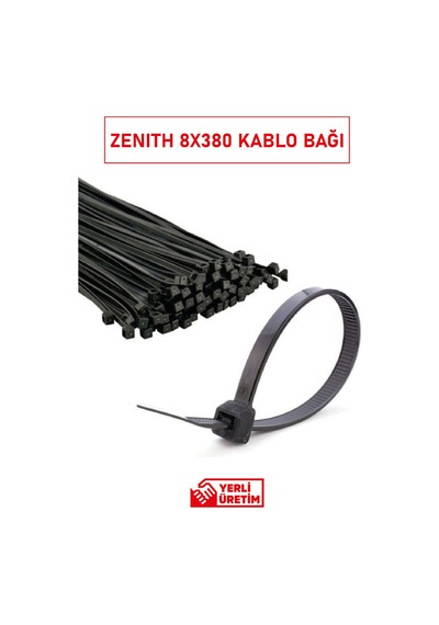 Zenith 8x380 Beyaz Kablo Bağı 100 Adet Dayanıklı Plastik Cırt Kelepçe