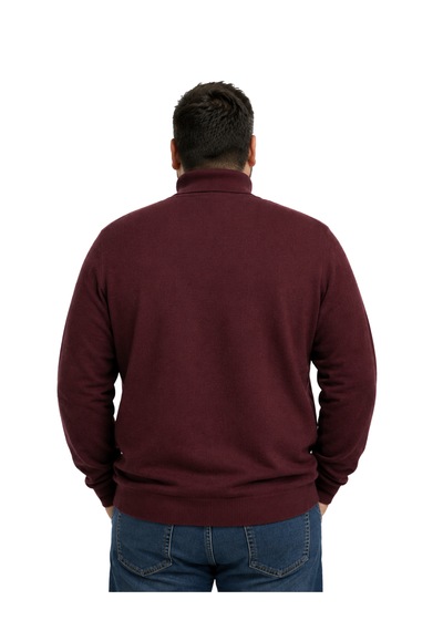 Battalmoda Erkek Büyük Beden Bordo Tam Balıkçı Triko Kazak 3xl-4xl-5xl-6xl
