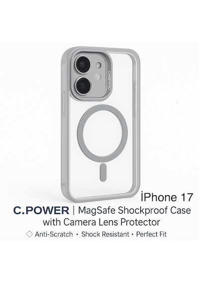Apple Uyumlu iPhone 17 Kılıfı, Kaliteli Kamera Lens Koruyucu Dahil, Magsafe  Darbe Dayanaklı, 3 Renk Gri