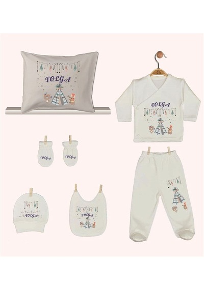 Pia Baby Gl 1942-08 İsme Özel Yastık Zıbın Set Krem