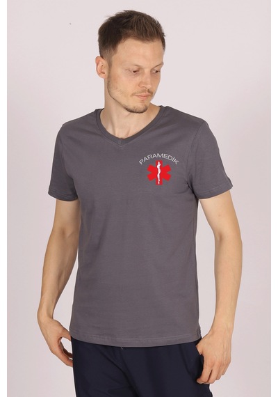 Gri Paramedik V Yaka Tişört Unisex