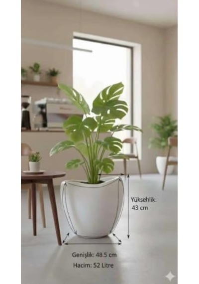 Plastik Modern Saksı, İç Ve Dış Mekan, 42x45 Cm, Beyaz, Yuvarlak, 25.5 L Diğer