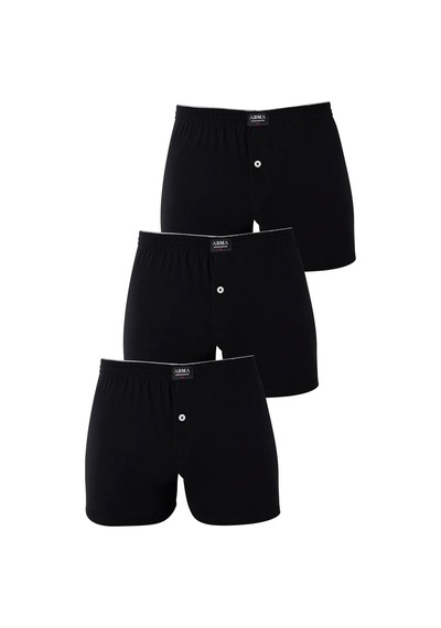 Astrid T Özel Seri Giyim Alışveriş Erkek Siyah Düğmeli Boxer 3'lü Paket %100 Pamuklu Penye