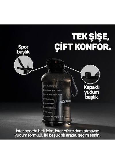 Roxform 2200 Ml Haki Siyah Premium Suluk Matara Bpa & Bps İçermez, Kılıflı Ve Sızdırmaz Siyah, Haki Kılıf