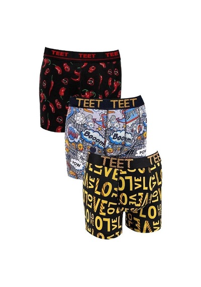 Teet 3'lü Erkek Boxer Seti Hediyelik Şık Ve Rahat Desenli İç Gi Sarı