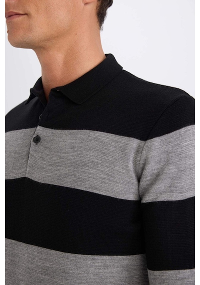 DeFacto Standart Fit Normal Kesim Çizgili Polo Yaka Triko Kazak Y4194AZ24WNBK27