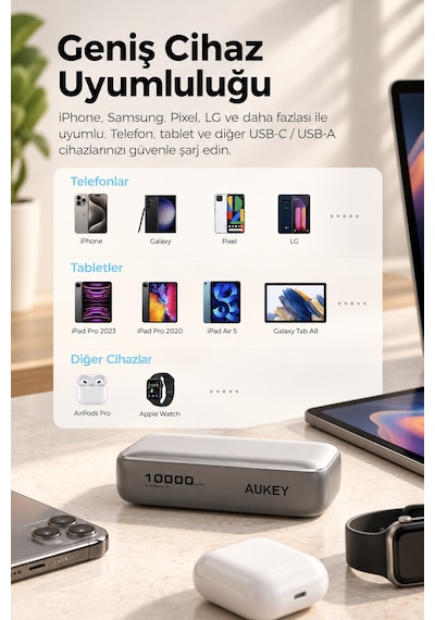 Aukey Pb-y55-wh Spark Mini 10000 Mah Kompakt Hızlı Şarj Powerbank - Beyaz