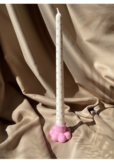 Vanilya Kokulu Kalpli Şamdan Mum & Pembe Bubble Şamdan Seti