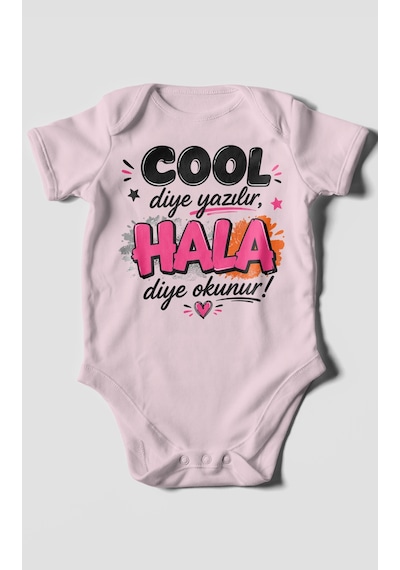 Morivokids Cool Diye Yazılır Hala Diye Okunur Kısa Kollu Bebek Body %100 Pamuk Bebe Pembe