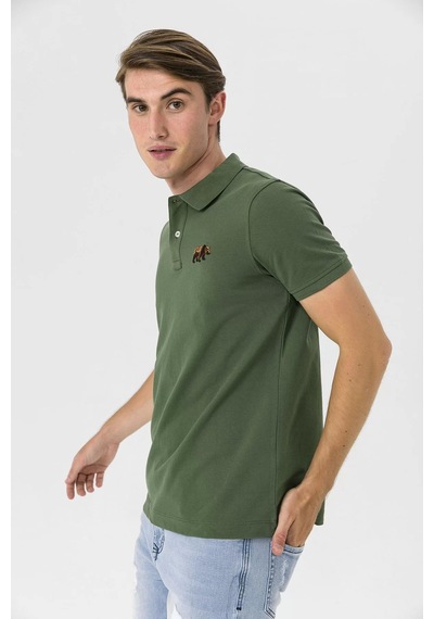Farm Animals Polo Yaka Ayı Nakış Detaylı Erkek T-Shirt Haki