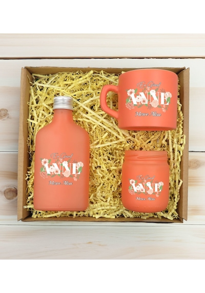 Bk Gift Kişiye Özel İsimli Dtf Anne Temalı Somon Kahve Fincanı & Kolonya & Mum Hediye Seti-4, Anneye Hediye, Anneler Günü Hediyesi Kobitmeyencom30984