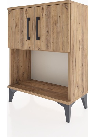 Arges Komodin 2 Raflı 2 Çekmeceli 2 Kapaklı 60x30x80 Çam-çam Çam