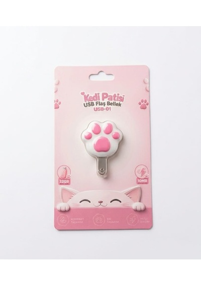Sevimli Kedi Patisi Metal Gövdeli 32 Gb Usb 2.0 Taşınabilir Flaş Bellek