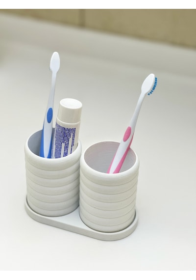 Modern Banyo Düzenleyici V2 - Diş Fırçalık Seti - Ikili Set - Beyaz - 10cm Beyaz