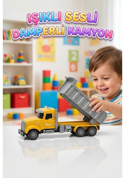 1:32 Ölçek Işıklı Sesli Amerikan Tip Damperli Oyuncak Kamyon