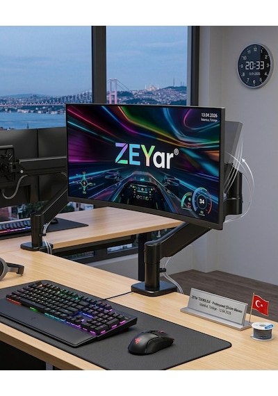 13"-32" Uyumlu Hareketli Tekli Monitör Standı Gazlı Tam Hareketli Yükseklik Ayarlı Masa Askı Aparatı