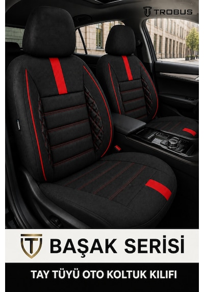 Ford Fiesta Hachback 2009-2012 Aracınıza Uyumlu Kırmızı Başak Serisi Tay Tüyü Koltuk Kılıfı Kırmızı