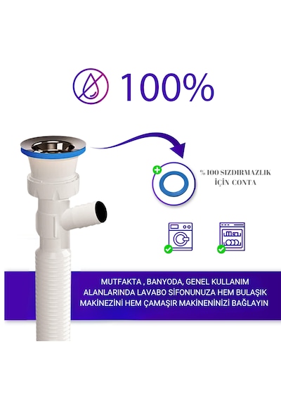 Çift Çamaşır Ve Bulaşık Makinesi İçin Körüklü Lavabo Sifonu Çift