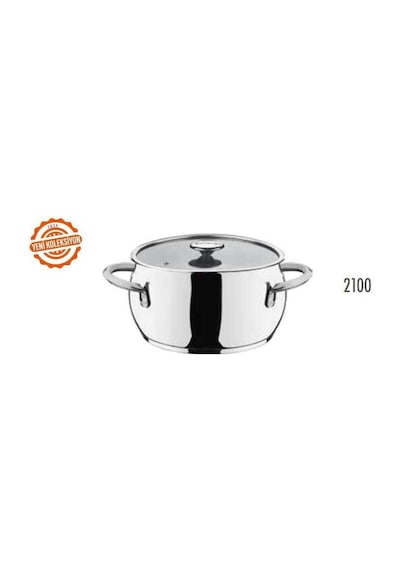2100 - 2 Parça İndüksiyonlu Ocak Uyumlu, Paslanmaz Çelik, 20x12 Cm - 3,40 Litre, Derin Tencere Gümüş Gümüş