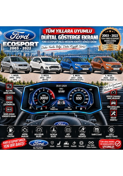 Ford Ecosport 2003-2022 Model Uyumlu Harici Digital Gösterge Odb Ekran Arıza Göstergesi Turbo Gösterge Hayalet Ekran