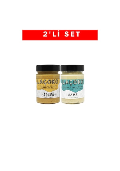 Laçoko Çifte Kavrulmuş Parçacıklı Fıstık ve Az Kavrulmuş Fıstık Ezmesi 2 x 320 G