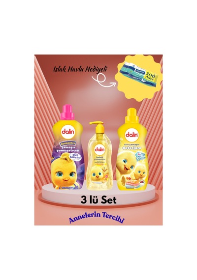 Bebek Şampuanı + Sıvı Çamaşır Deterjanı + Konsantre Yumuşatıcı 1500ml Islak Havlu Hediyeli