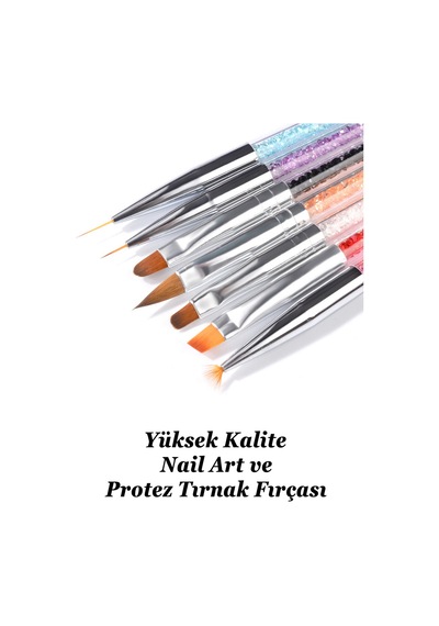 7 Adet Nail Art Protez Tırnak Fırça Seti. Kıl Fırça, French Fırça Ve Jel Fırçası Çok Renkli