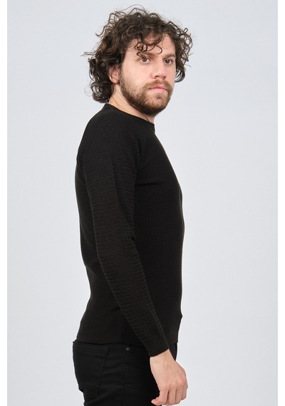Çizgi Triko Erkek Bisiklet Yaka Slim Fit Kazak 42554259 Siyah Siyah
