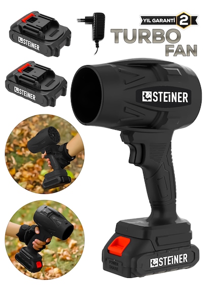 Steiner 21 V 5 Ah Çift Akülü Şarjlı Akülü Jet Fan Üfleyici Toz Üfleyici Mangal Yakma Araba Kurutma Makinesi Siyah