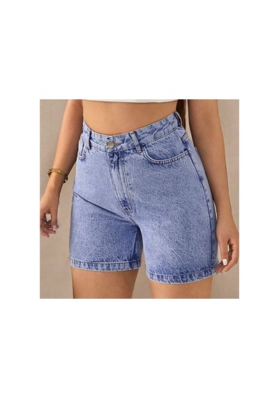 Kene Jeans Arka Çapraz Köprü Taş Yıkama Kot Şort Taş Yıkama