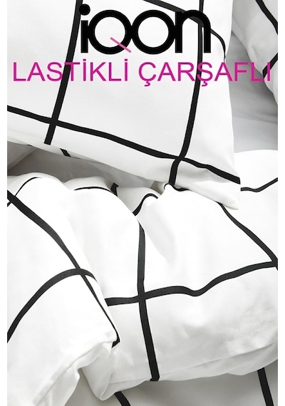 İqon Lastikli Çarşaflı Nevresim Takımı Çift Kişilik Kare Beyaz Büyük