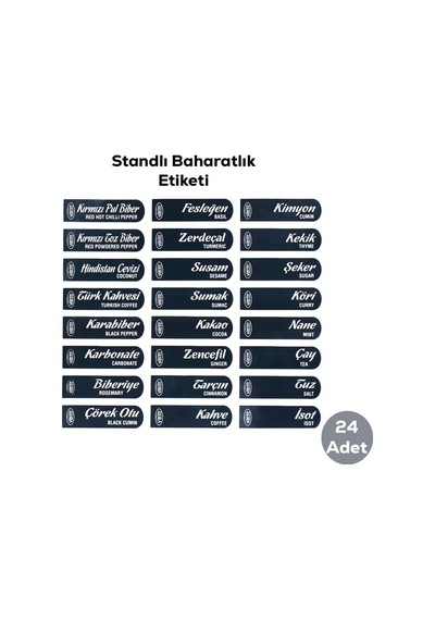 Kendinden Yapışkanlı Baharatlık Seti, 12'li, Kaşıklı Kapaklı,etik Siyah