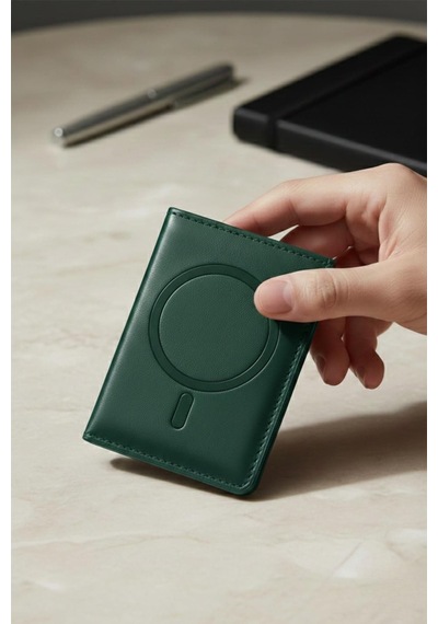 Constraın - Magsafe İle Uyumlu Deri Kartlık Cüzdan - Koyu Yeşil