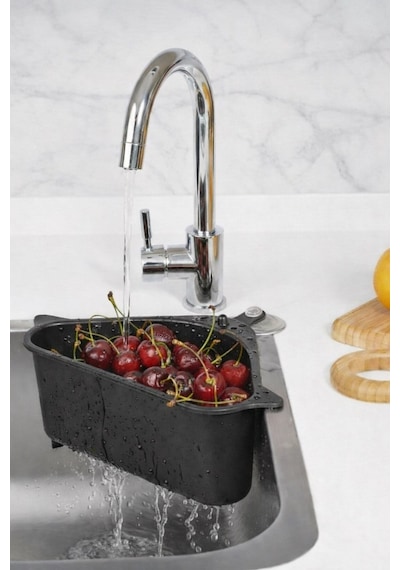 Vantuzlu Üçgen Lavabo Süzgeci Mutfak Evye Köşe Süzgeci Siyah Plastik Diğer
