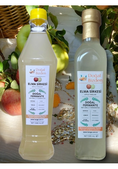 Doğal Bizden Doğal Fermantasyon Yumuşak İçim Elma Sirkesi  Pet 1000 ML + Cam 500 ML