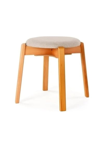 Arc Kayın Puf Tabure Yuvarlak Modern Bench Oturak Tekli Bej Abanoz