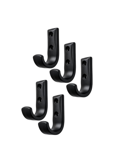 Metal Duvar Askısı, J Tipi, 5x3x1.8 Cm, Montaj Vidaları Dahil, 5 Adet, Renk Seçenekleri Siyah