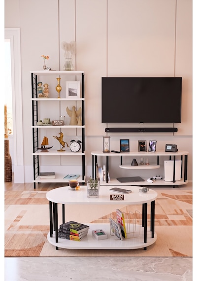 Salon Oturma Odası Takımı Metal Ayaklı Tv Ünitesi Kitaplık Orta Sehpa Avantajlı Mobilya Seti Beyaz Salon Oturma Odası Takımı Metal Ayaklı Tv Ünitesi Kitaplık Orta Sehpa Avantajlı Mobilya Seti Beyaz
