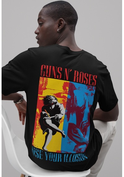 Sevbano Guns N' Roses Use Your Illusion Yazılı Sırt Baskılı Unisex Oversi Siyah