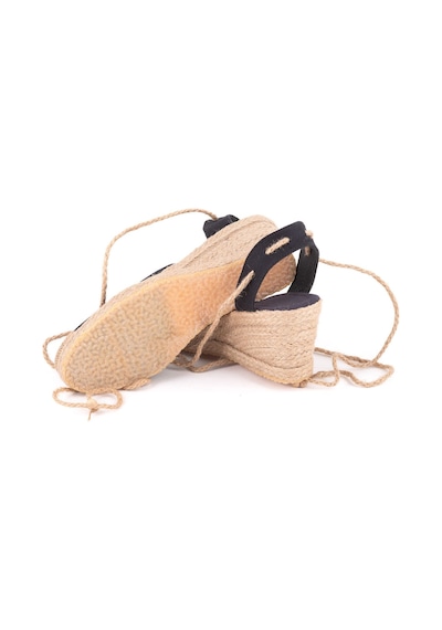 Star Tombis Gerçek Elişi Bilekten Bağcıklı Topuğu Açık Dolgu Topuk Keten Hasır Kadın Espadril Handmade Siyah