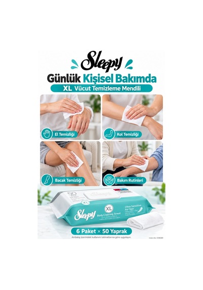 Sleepy Xl Vücut Temizleme Mendili 6'lı Mega Set 50 Yaprak - Rosie Oda Kokusu Hediyeli Tekli