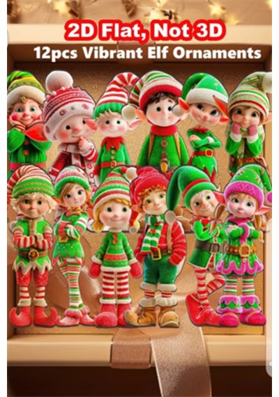 12'li Ahşap Elf Noel Ağacı Süs Seti 2d Düz Baskı Renkli Asma Dekorları / Ev & Parti Dekoru