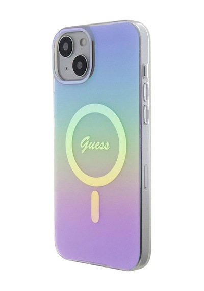 Apple Uyumlu iPhone 15 Kılıf Guess Lisanslı Magsafe Şarj Özellikli Yazı Logolu Iridescent Siyah