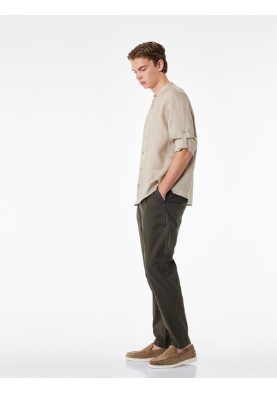 Koton Regular Fit Beli Lastikli Düğmeli Düz Paça Keten Karışımlı Chino Yazlık Pantolon Haki 6sam40003hw Koton Regular Fit Beli Lastikli Düğmeli Düz Paça Keten Karışımlı Chino Yazlık Pantolon Haki 6sam40003hw