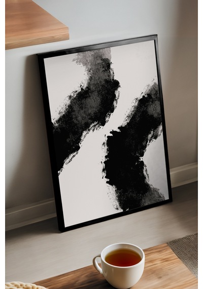 Inner Gaze Siyah Ahşap Çerçeveli Poster, Dekoratif Soyut Monokrom Duvar Tablosu